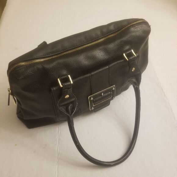 Liz Claiborne Black Faux Leather Satchel Double Handle Zippered Shoulder Bag - Picture 7 of 13